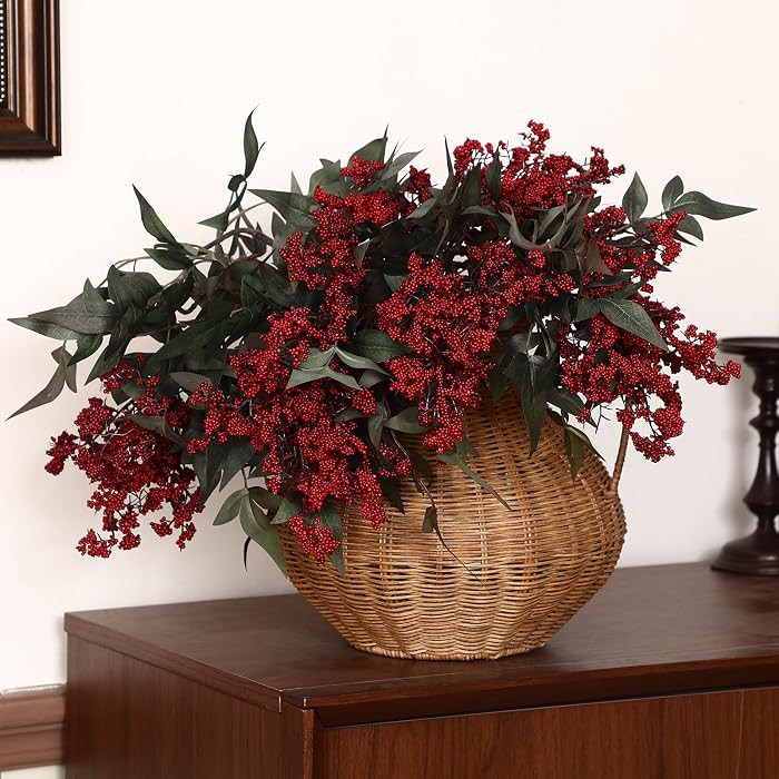 5 Pcs Artificial Berry Stems 35 Inch Red Christmas Decor | Amazon (US)