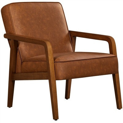 Yaheetech Modern Faux Leather Upholstered Accent Chair Armchair, Light Brown | Target
