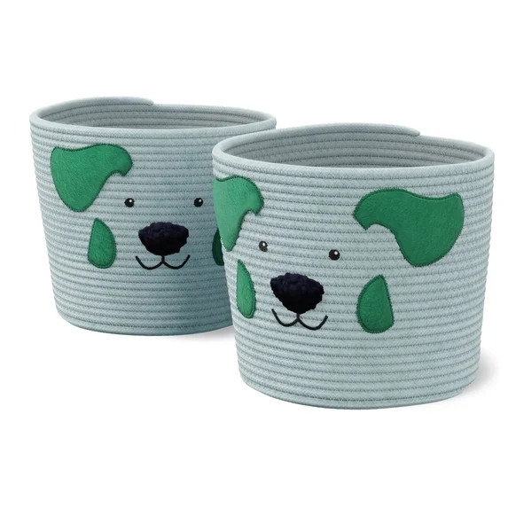 Mainstays Kids Medium Round Green Puppy Coiled Rope Storage Baskets, 2 Pack | Walmart (US)