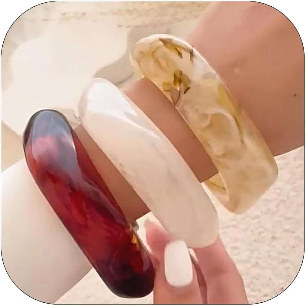 3 Pcs Colorful Square Acrylic Resin Bangle Bracelet For Women Vintage Wide Geometric Irregular Br... | Amazon (US)