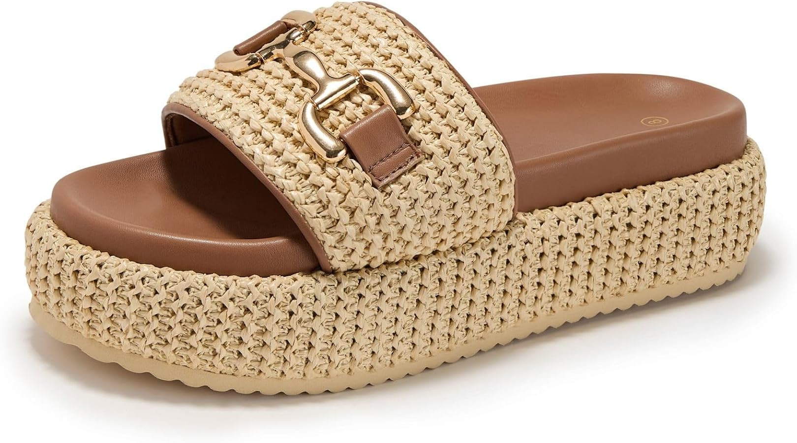 Womens Platform Sandals Cute Raffia Espadrilles Slip on Sandals Boho Open Toe Woven Straw Slides ... | Amazon (US)
