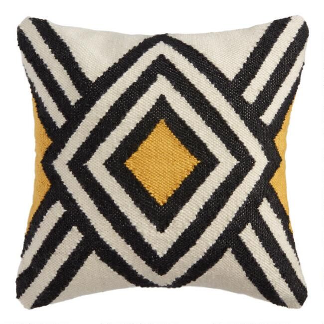 Mustard and Ivory Woven Diamond Indoor Outdoor Throw Pillow | World Market