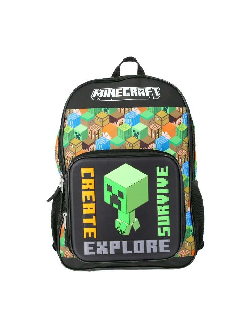 Minecraft Creeper "Crea, Sobrevive, Explora" Mochila Iluminada de 17" para Niños, Negro/verde | Walmart (US)
