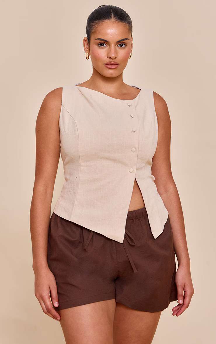 Plus Dark Chocolate Textured Drawstring Floaty Shorts | PrettyLittleThing US