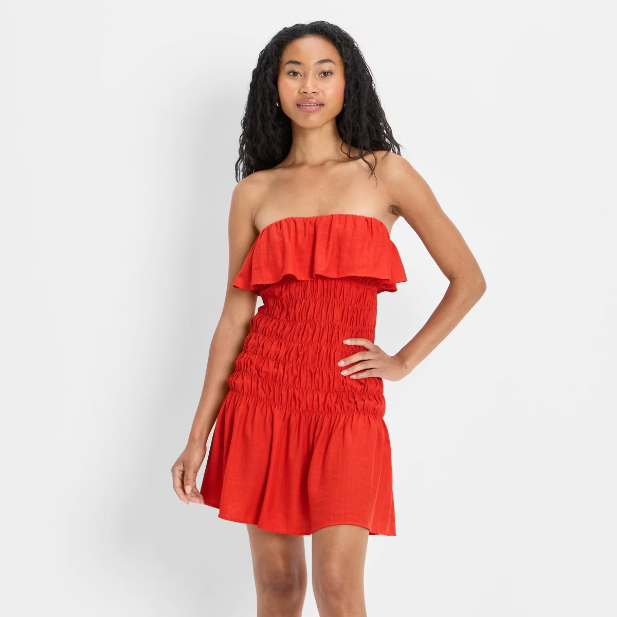 Women's Drop Waist Ruffle Mini A-Line Dress - Future Collective Red XS | Target