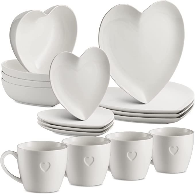 Mitbak 16 PC Dinnerware sets |Heart Shaped Elegant Plates And Bowls Sets For Valantines Day | Din... | Amazon (US)
