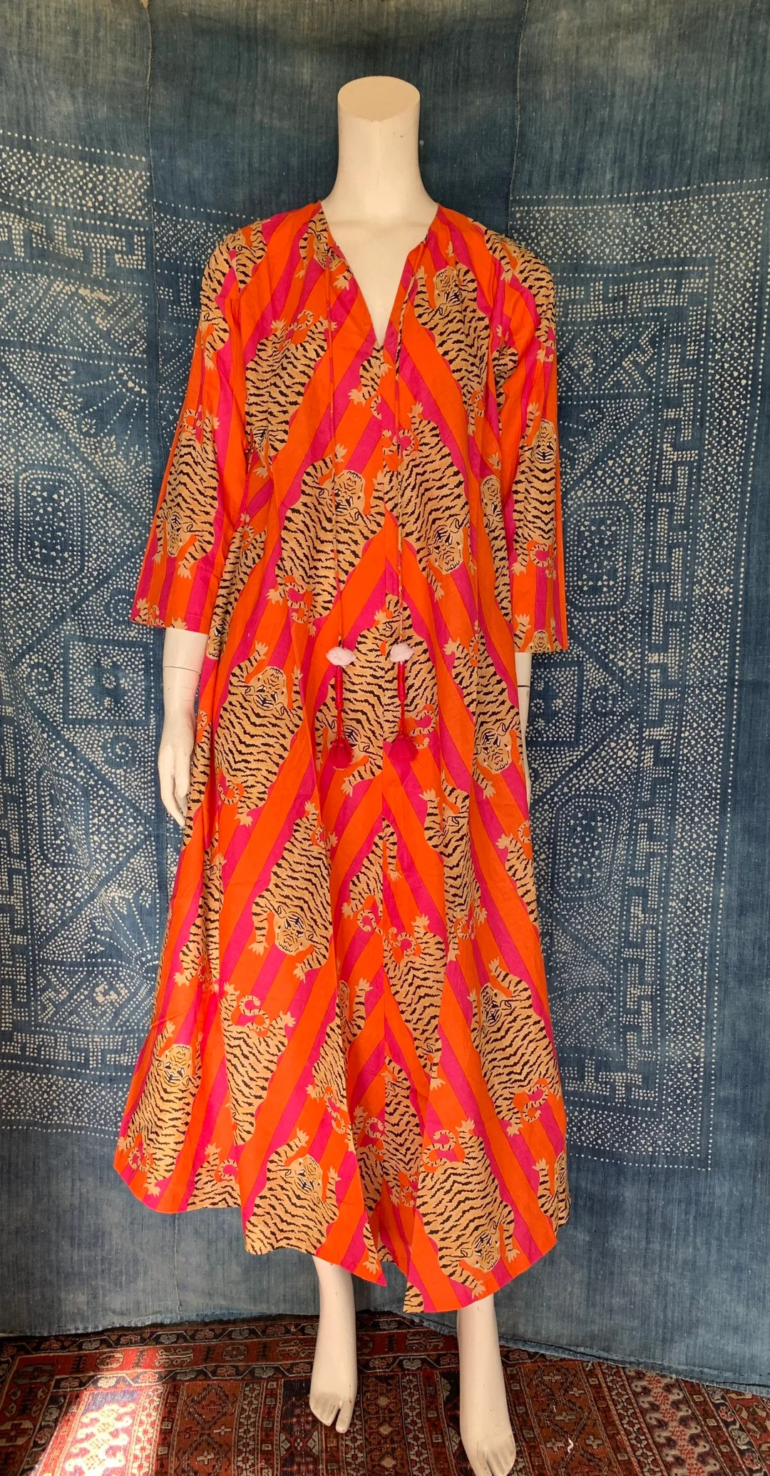 Hollywood Regency Striped Tibetan Tiger Print Summer Caftan Dress | Etsy (US)