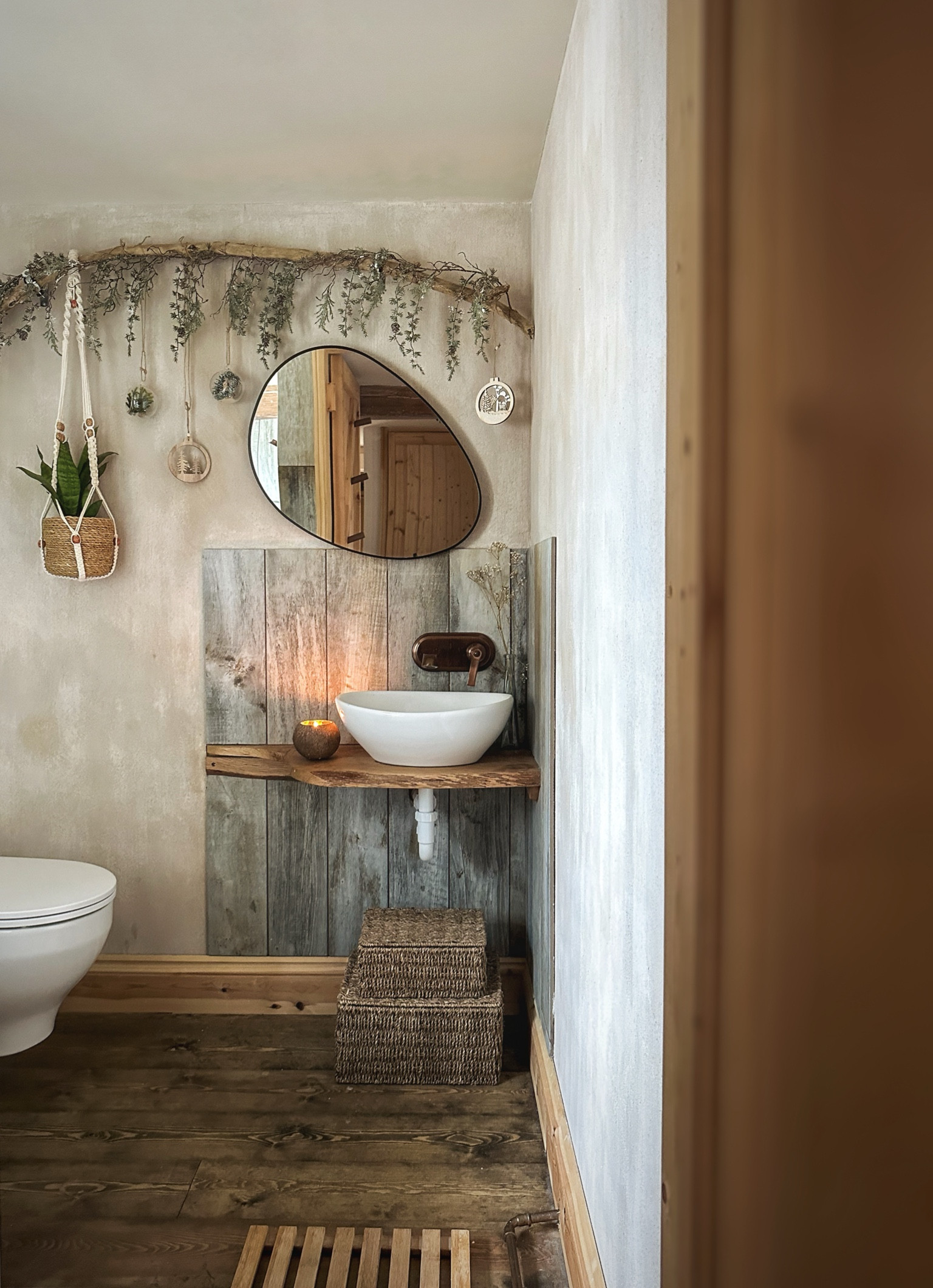When your bathroom is your calm space 🤎 Warming this room up with wood-effect tiles & seagrass storage baskets, and bringing in earthy elements like the branch and coconut candle are just 2 ways we've turned this space in to our haven. Shop 👇🏼 

#LTKhome #LTKSeasonal #LTKU