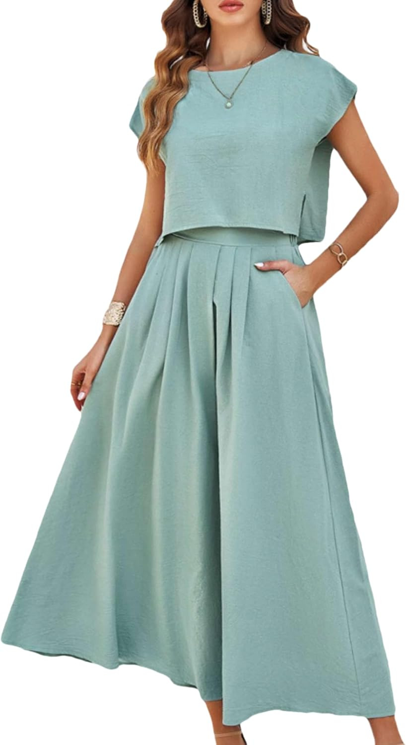 Mingzhu Womens 2 Piece Outfits Skirt Set Summer Maxi Dress Sets Pockets | Amazon (US)