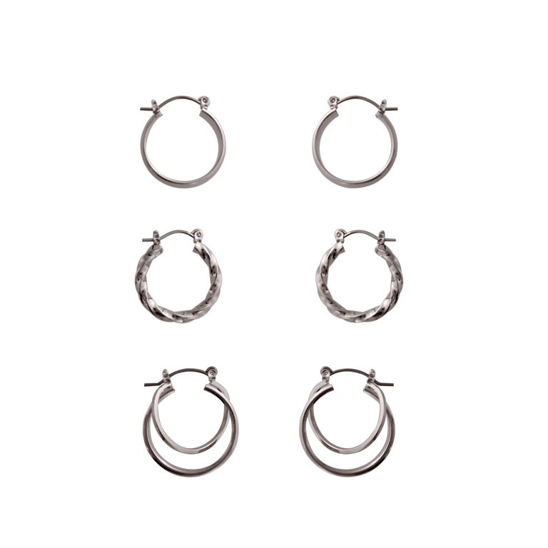 Time And Tru Trio Silver Tone Hoop Earring Set | Walmart (US)