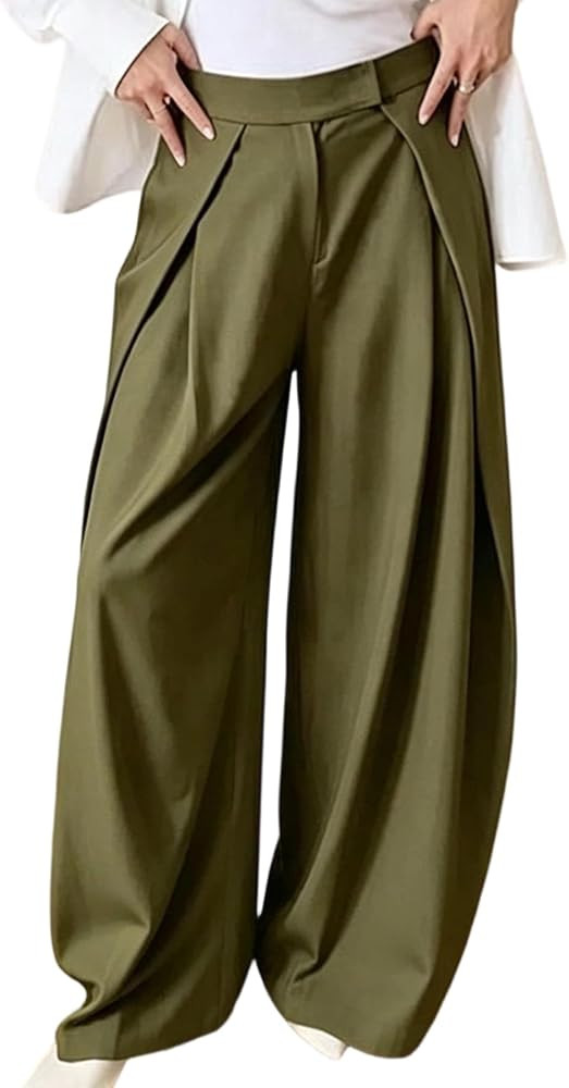 SHINFY Womens Wide Leg Dress Pants Pleated High Waisted Slacks Work Pants | Amazon (US)