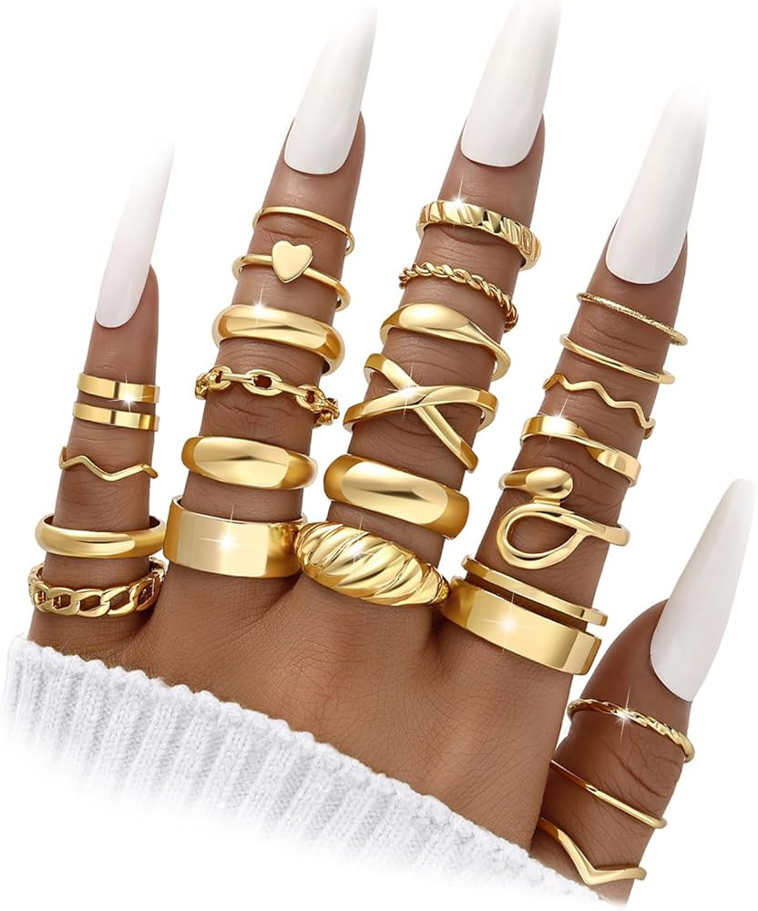 YEEZII 25 Pcs Gold Knuckle Rings Set for Women, Cute Stackable Finger Midi Rings, Dainty Gold Chu... | Amazon (US)