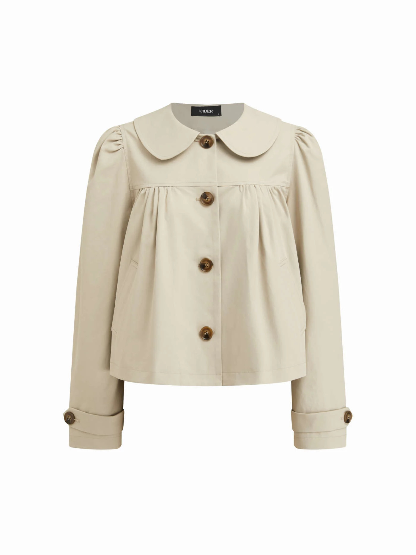 Woven Peter Pan Collar Ruched Oversized Jacket For Daily Casual | Cider