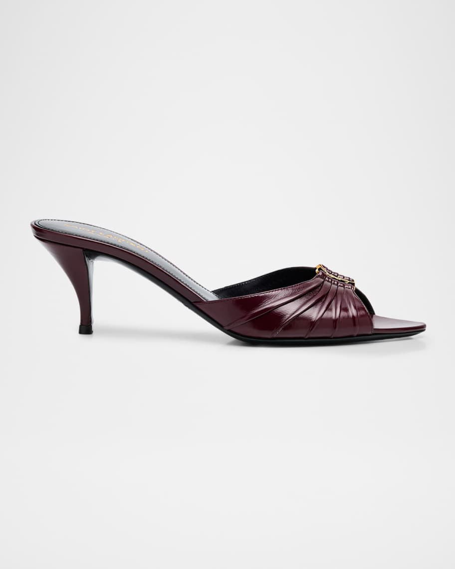 Saint Laurent 60mm Babylone YSL Ruched Leather Mule Sandals | Neiman Marcus