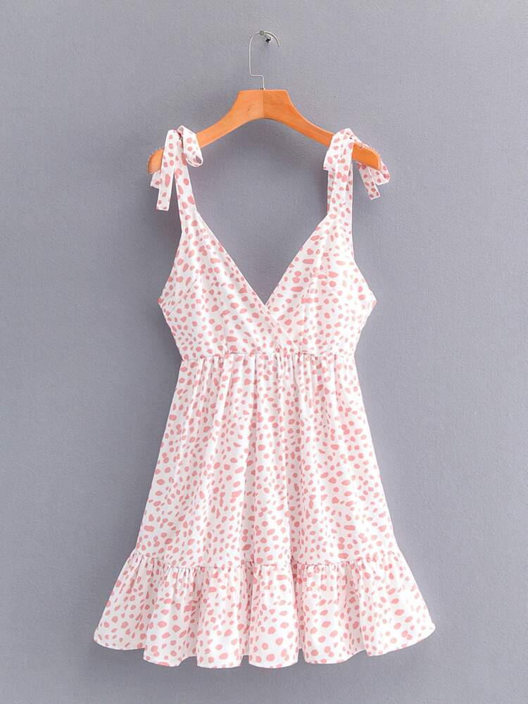 Dalmatian Tie Shoulder Backless Dress | SHEIN