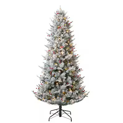 Holiday Living 6.5-ft Flocked Glacier Fir Pre-lit Artificial Christmas Tree with White LED Lights | Lowe's