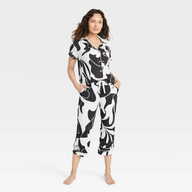 Women's Beautifully Soft Short Sleeve Notch Collar Top and Pants Pajama Set - Stars Above™ | Target