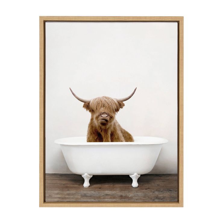 18" x 24" Sylvie Highland Cow in Tub Color Framed Canvas Wall Art by Amy Peterson Natural - Kate ... | Target