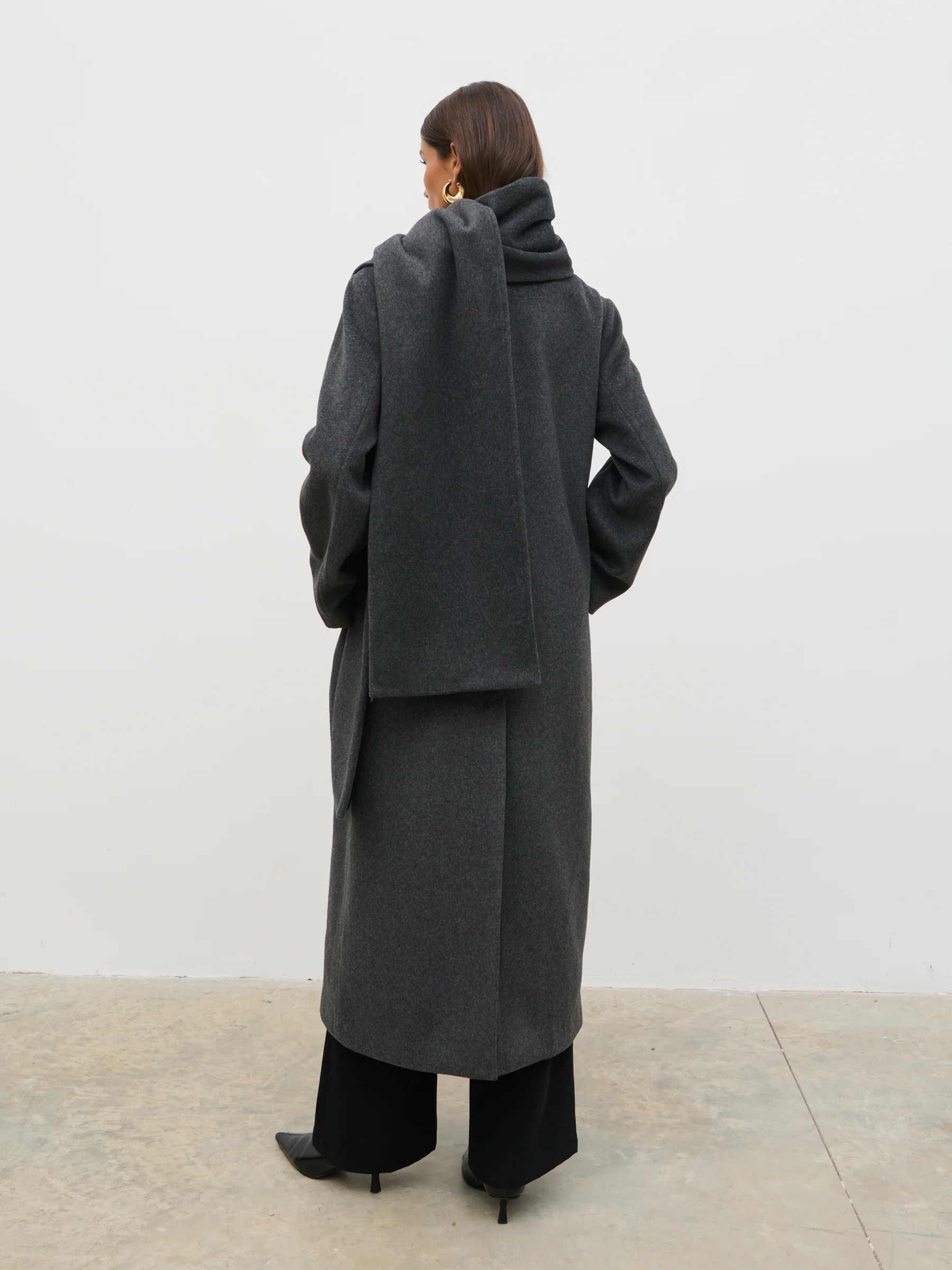 Ari Collarless Coat with Scarf | Pretty Lavish (UK)