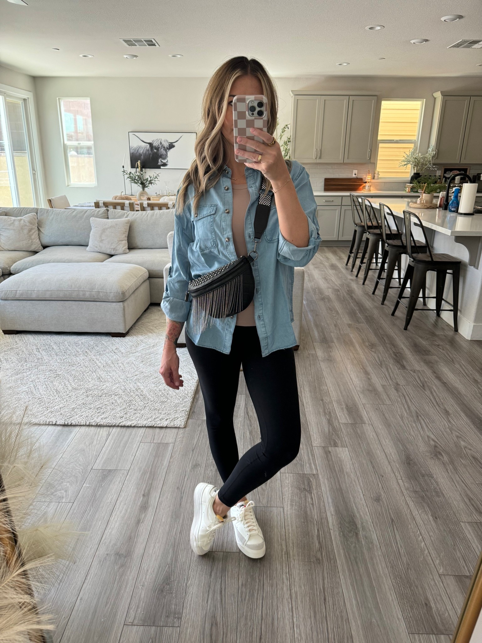 A perfect little spring transition effortless look! A denim button up is my go to. Easy to take off in the afternoon after it warms up a bit! 

#LTKmomlife #LTKgrwm #LTKootd