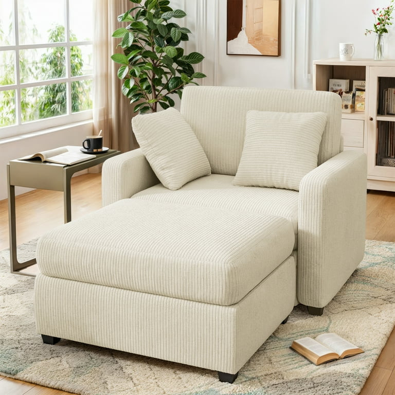 LUMIHO Chaise Lounge Chair Indoor, 42" Sleeper Chair with Two Throw Pillows and Armrests, Corduro... | Walmart (US)