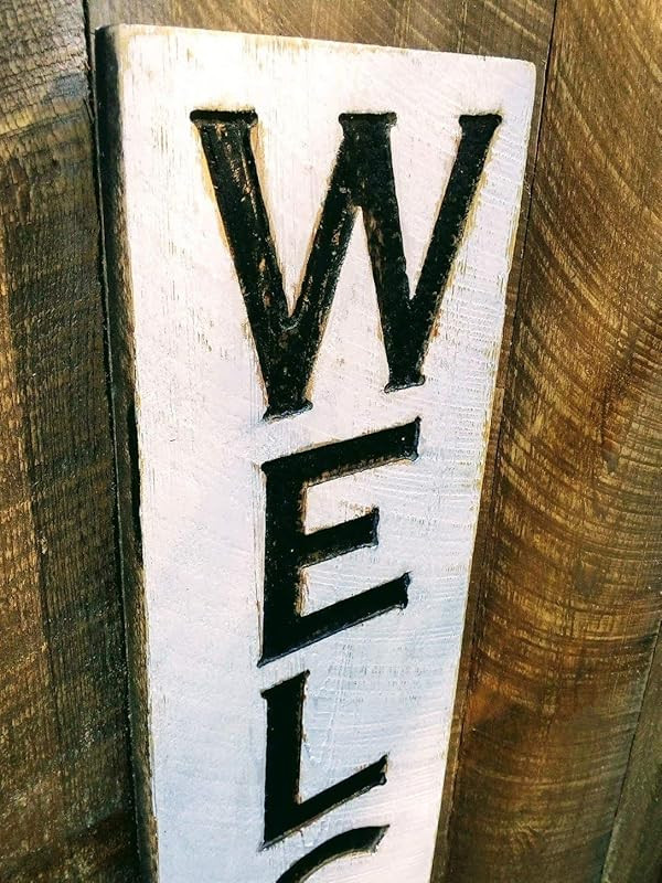 Large Vertical Welcome Sign 48"t x 10"w- Carved in a Wooden Board Rustic Distressed Kitchen Farmh... | Amazon (US)