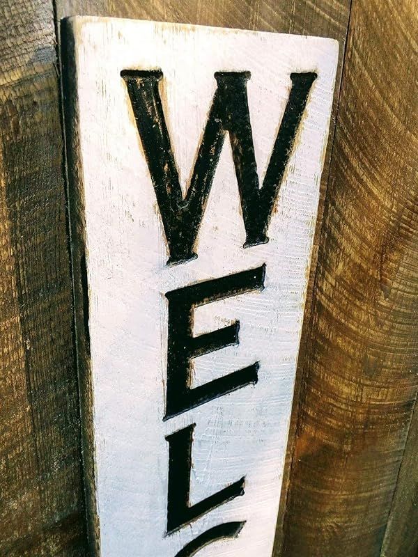 Large Vertical Welcome Sign 48"t x 10"w- Carved in a Wooden Board Rustic Distressed Kitchen Farmh... | Amazon (US)