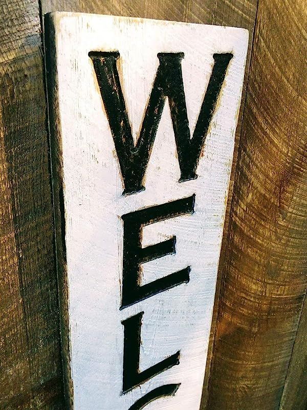 Large Vertical Welcome Sign 48"t x 10"w- Carved in a Wooden Board Rustic Distressed Kitchen Farmh... | Amazon (US)