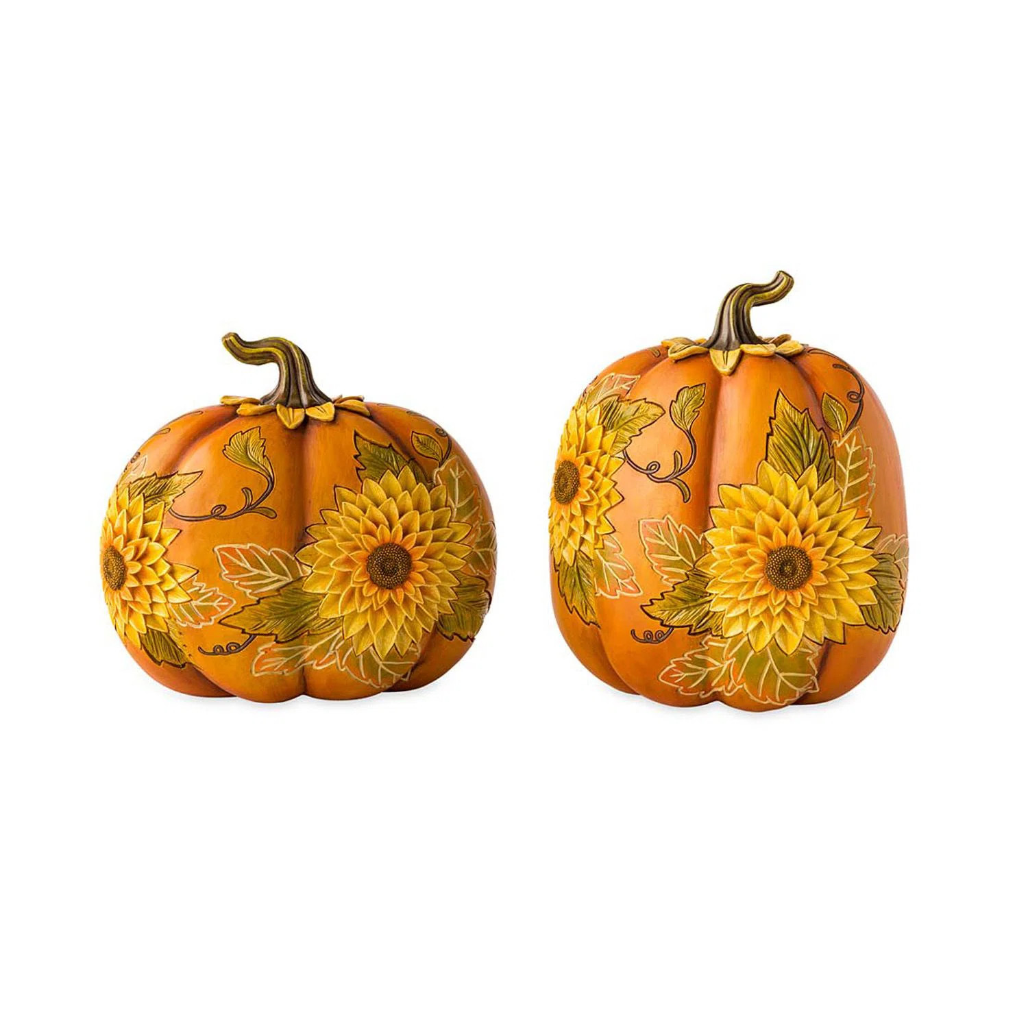 2 Piece Carved Pumpkins with Sunflowers Set | Wayfair North America