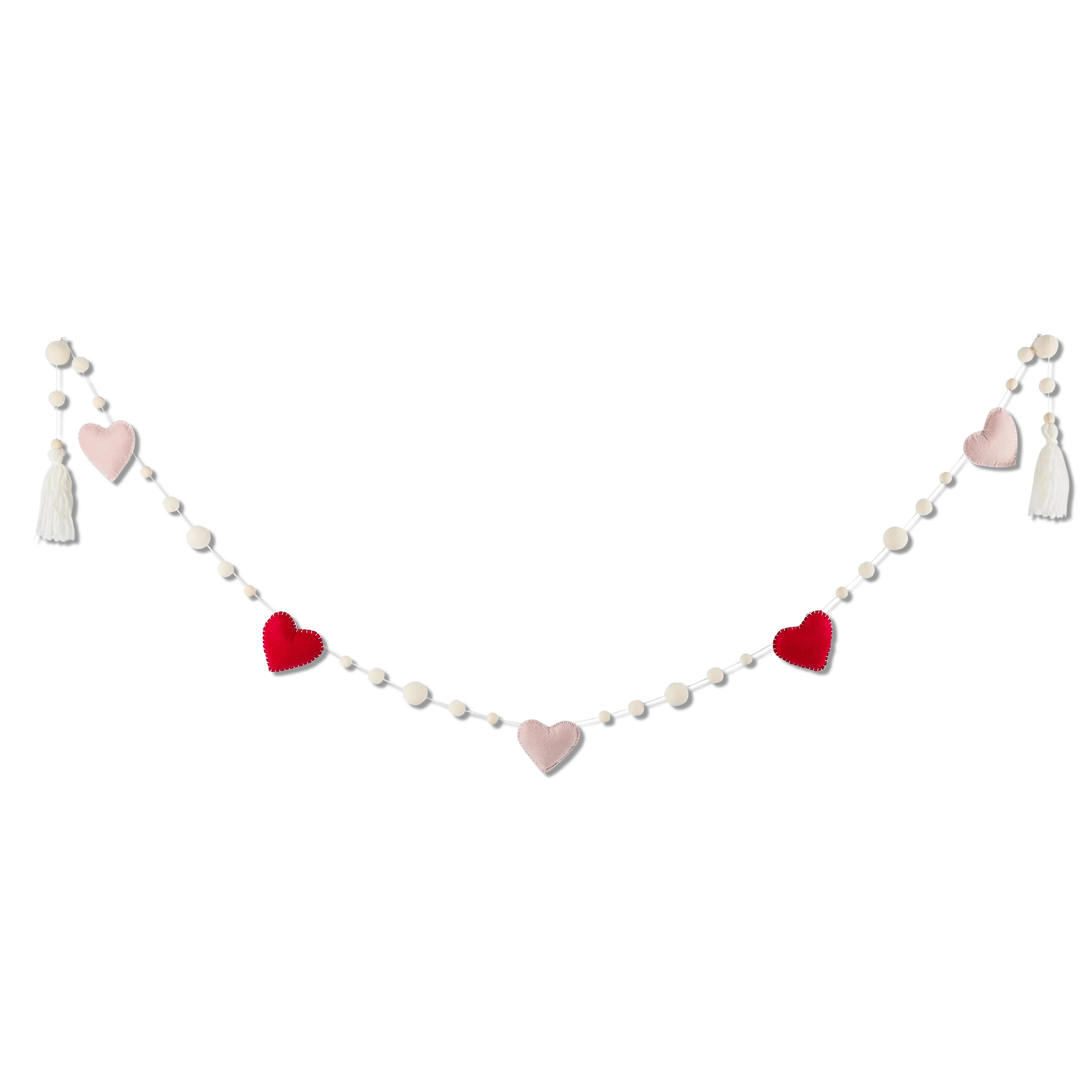 Felt Hearts and Wood Bead Garland, Red, White, and Pink, 6', Valentine's Day by My Texas House | Walmart (US)