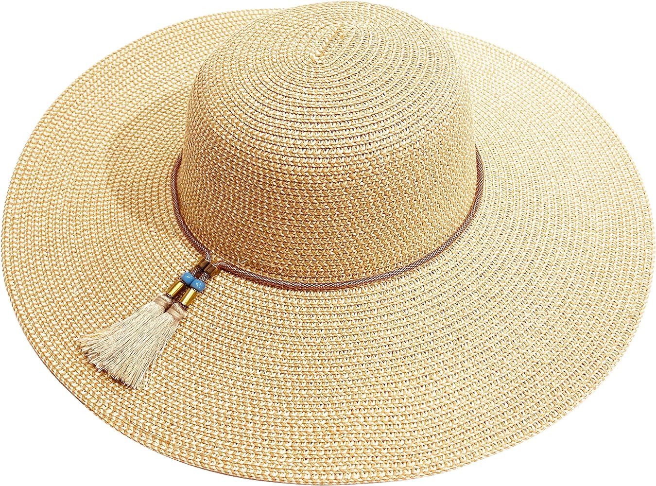 accsa Wide Brim Beach Hats for Women Adjustable Floppy Sun Hats Foldable Straw Hat UV Protection ... | Amazon (US)