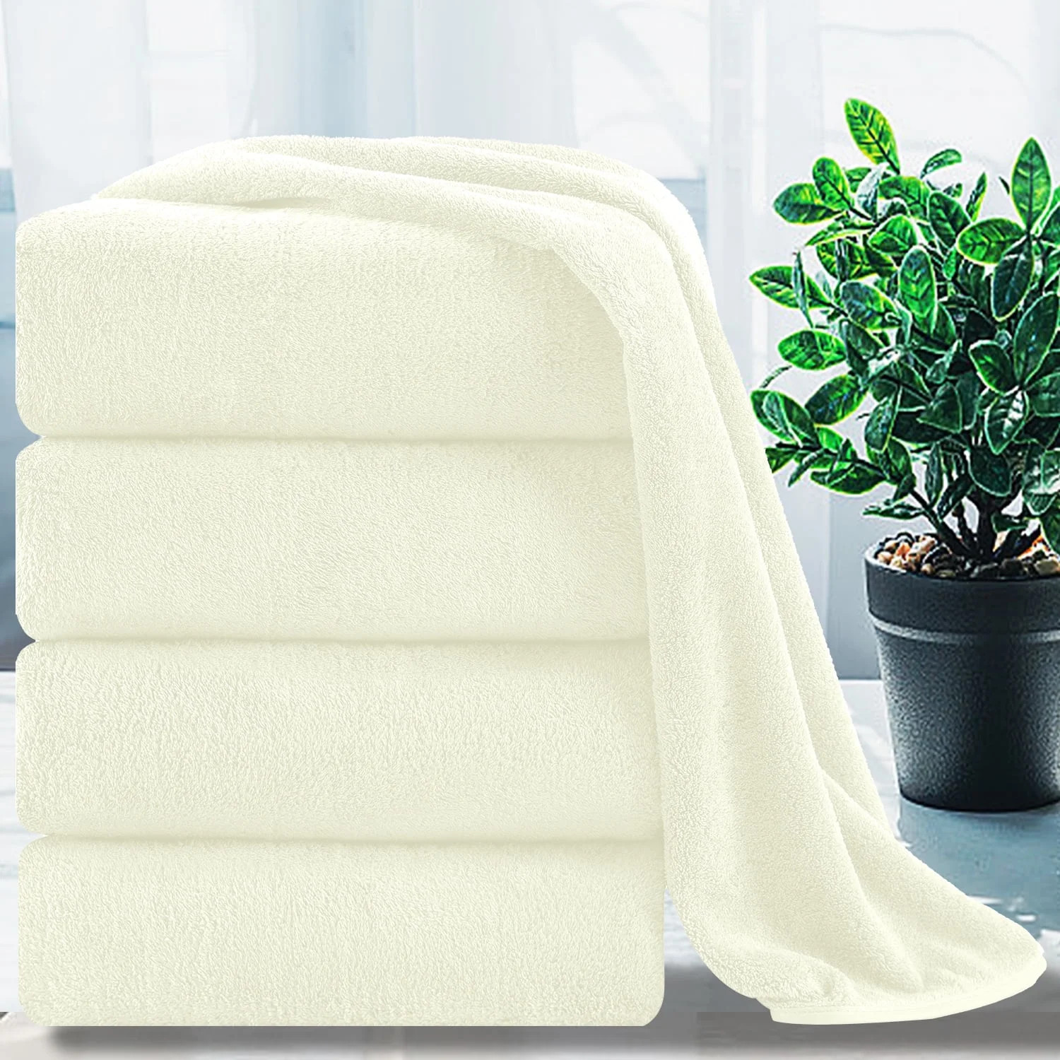 Jessy Home 4 Pack Oversized Bath Sheet Towels 700 GSM Ultra Soft Cream Bath Towel Set | Walmart (US)