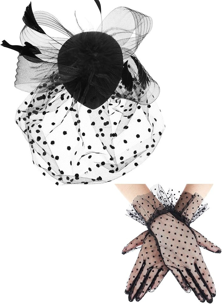 SATINIOR 50s Fascinators for Women Funeral Veil Tea Party Hat and Gloves Pillbox Cocktail Hat | Amazon (US)