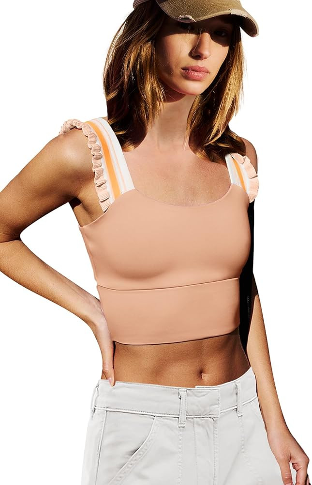 LAMISSCHE Womens Cropped Workout Tank Tops Padded Sports Bra Time Out Tank Ruffle Athletic Yoga G... | Amazon (US)
