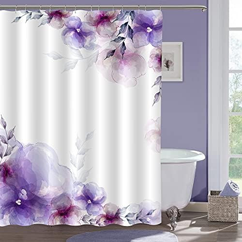 MitoVilla Purple Floral Shower Curtain Set, Abstract Botanical Shower Curtain Liner, Vintage Flower  | Amazon (US)