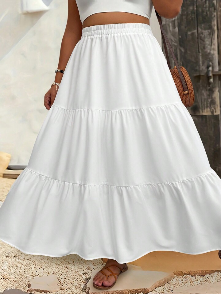 Breezaya Plus Size Casual Solid Color Skirt Maxi Women Outfit | SHEIN