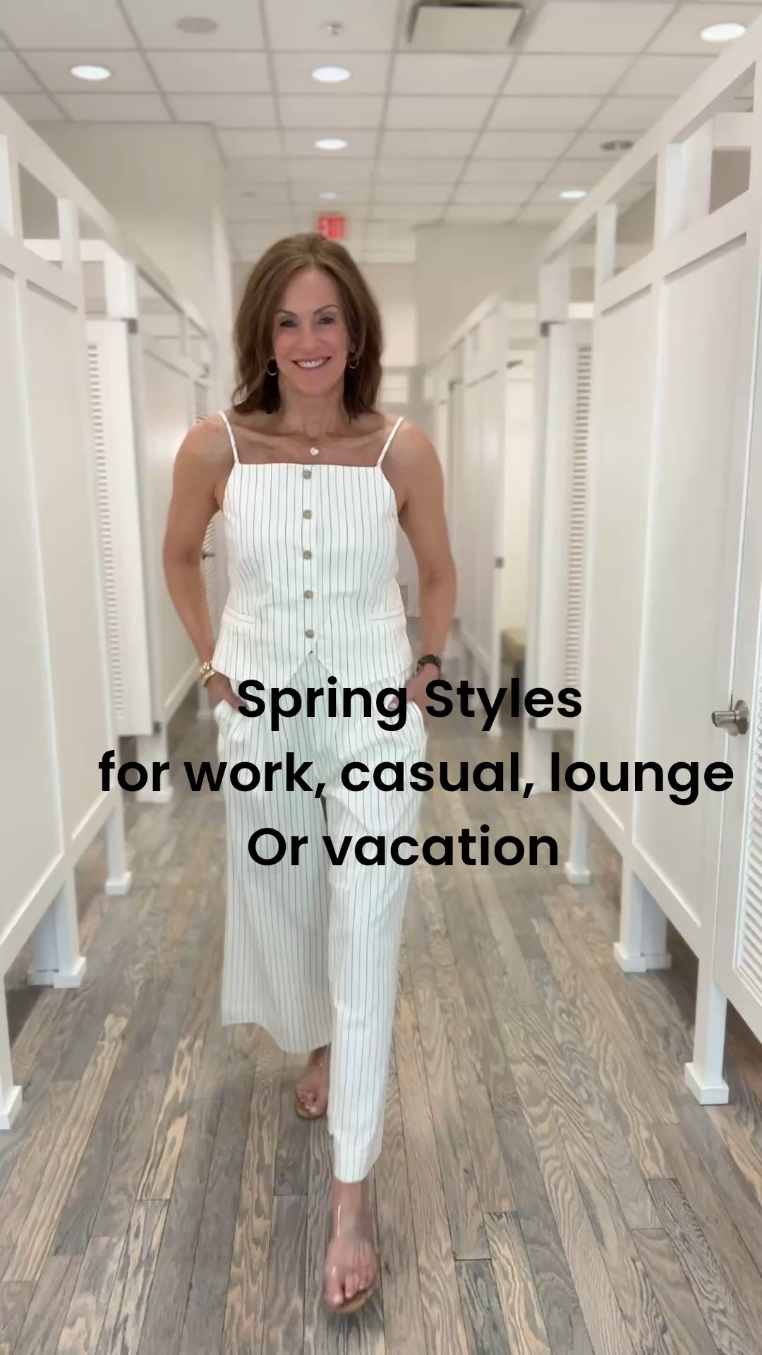 Spring styles 
Spaghetti strap vest - large 
Stripes wide leg - medium 
Striped polo & solid ivory top - Large (oversized)
Cargo pants - size 10 ( too big needed an 8 possibly a 6)
Polka dot top -  medium
Brown vest - large 
Wide leg jeans - 28/6
Sweater vest - medium 
Striped gauze shirt - medium 
Striped gauze pants - large (run small)
Tank top - large
Striped tank - large
Striped pants - medium 
Pink dolman top - large 
Pink lounge pants - medium 
Floral shorts - size 8 (they are loose)
Striped shirt - size m ( that color isn’t online yet) 

Workwear wear
Vacation 
Casual style 
Lounge wear 


#LTKWorkwear #LTKTravel #LTKMidsize