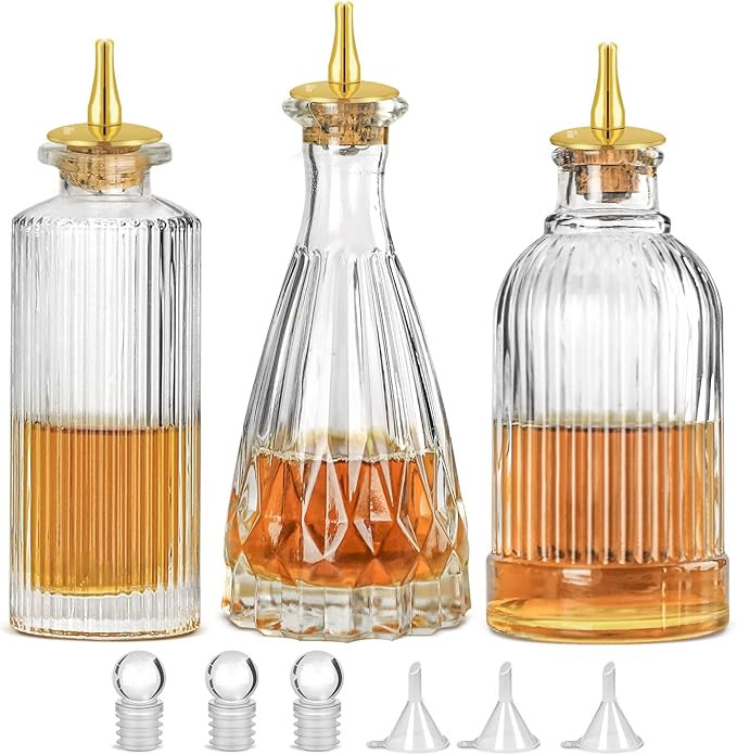 Bitters Bottle - Set of 3 Glass Bitter Bottle with Dash Top, Great Bottle For Your Cocktail - KJP... | Amazon (US)