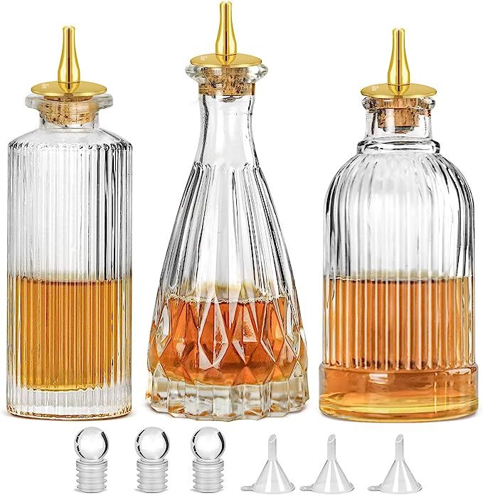 Bitters Bottle - Set of 3 Glass Bitter Bottle with Dash Top, Great Bottle For Your Cocktail - KJP... | Amazon (US)