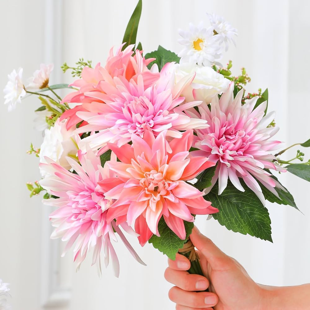 Nubry Fake Artificial Flowers Bouquet,Faux Silk Dahlia Flower Bouquet Floral Arrangement Fake Pla... | Amazon (US)