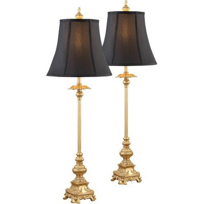 Regency Hill Traditional Buffet Table Lamps 36.5" Tall Set of 2 Gold Intricate Details Black Fabric Bell Shade for Dining Room | Target