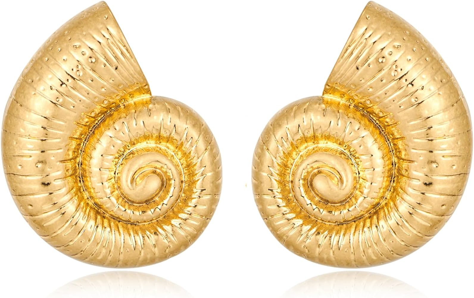 WOWORAMA Gold Statement Earrings for Women Gold Seashell Flower Earrings Boho Textured Ocean Wave... | Amazon (US)