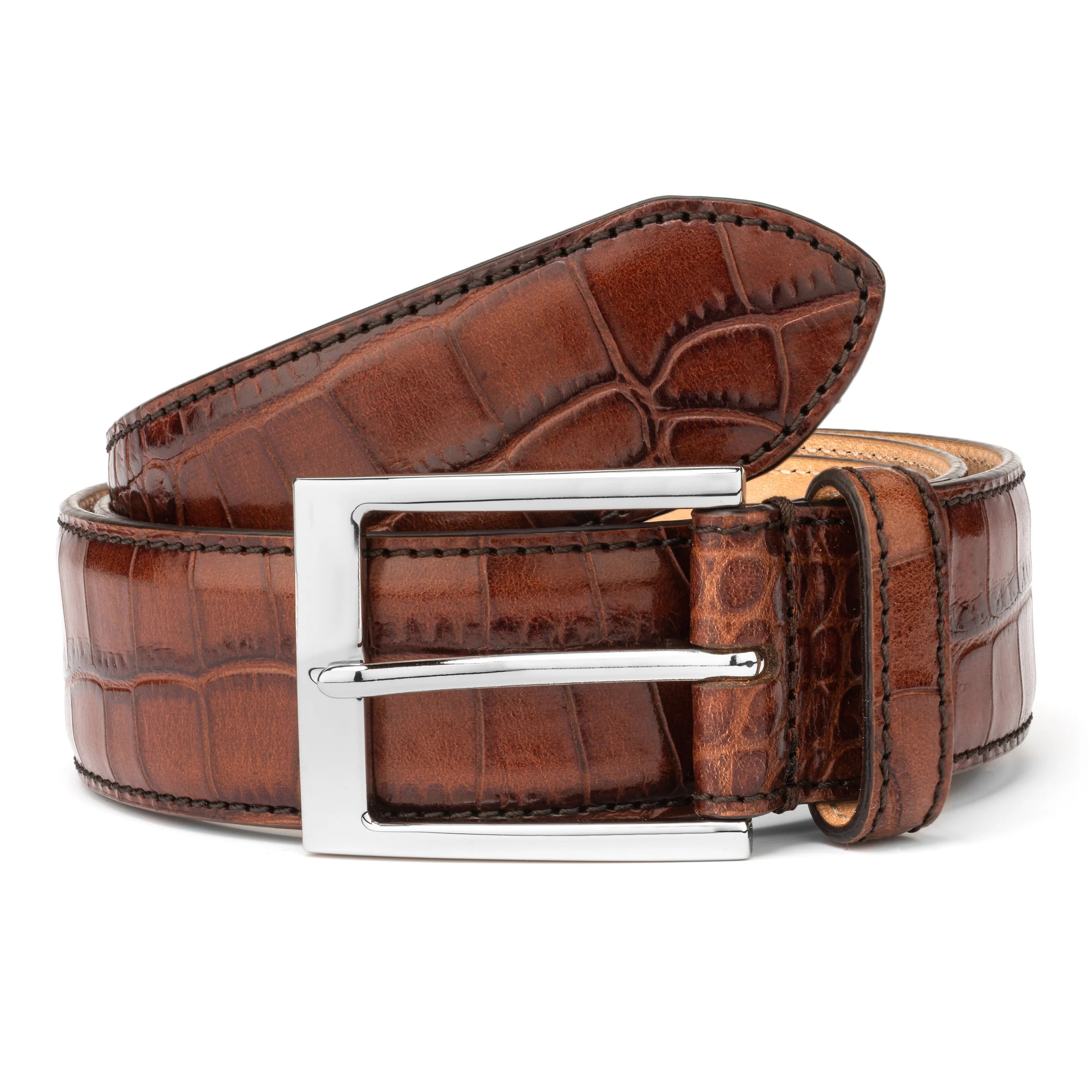 Cognac Croc Effect Belt | To Boot