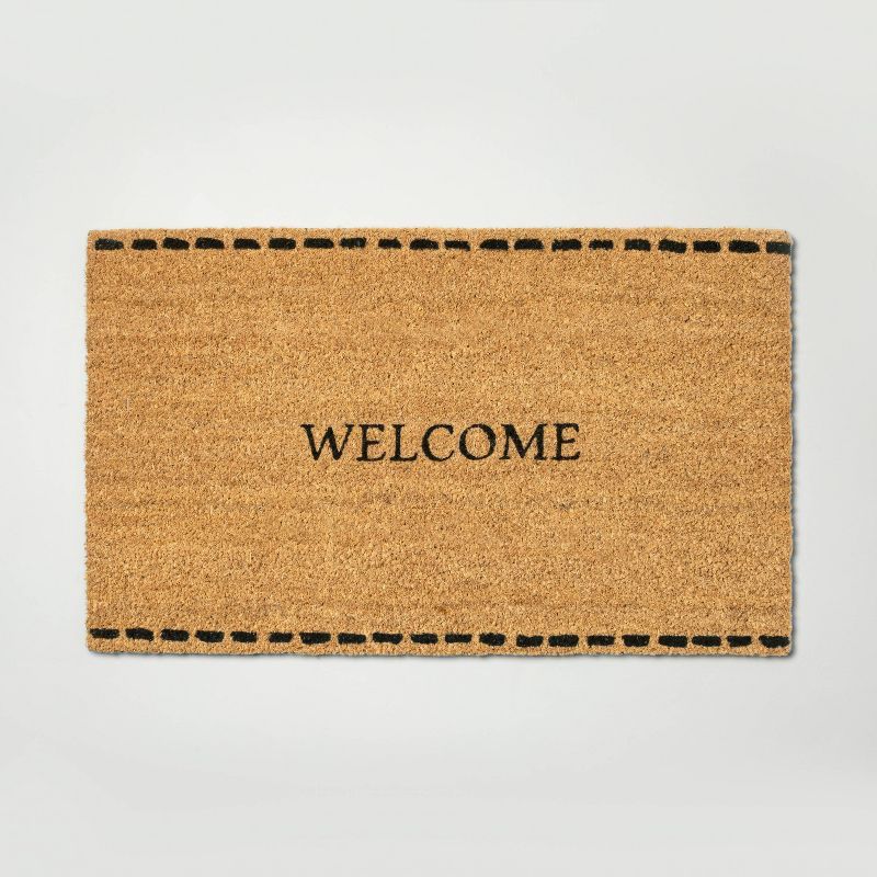 Stitch Border Welcome Coir Doormat Black/Tan - Hearth &#38; Hand&#8482; with Magnolia | Target