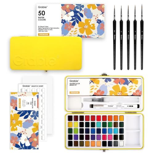 Grabie 50 Colors Premium All-In-One Water Color Paint Set - Detail Paint Brush Included, Watercolor Paints, Painting Sets, Art Supplies, Portable & Travel Watercolor Set, Amateur Hobbyists | Amazon (US)
