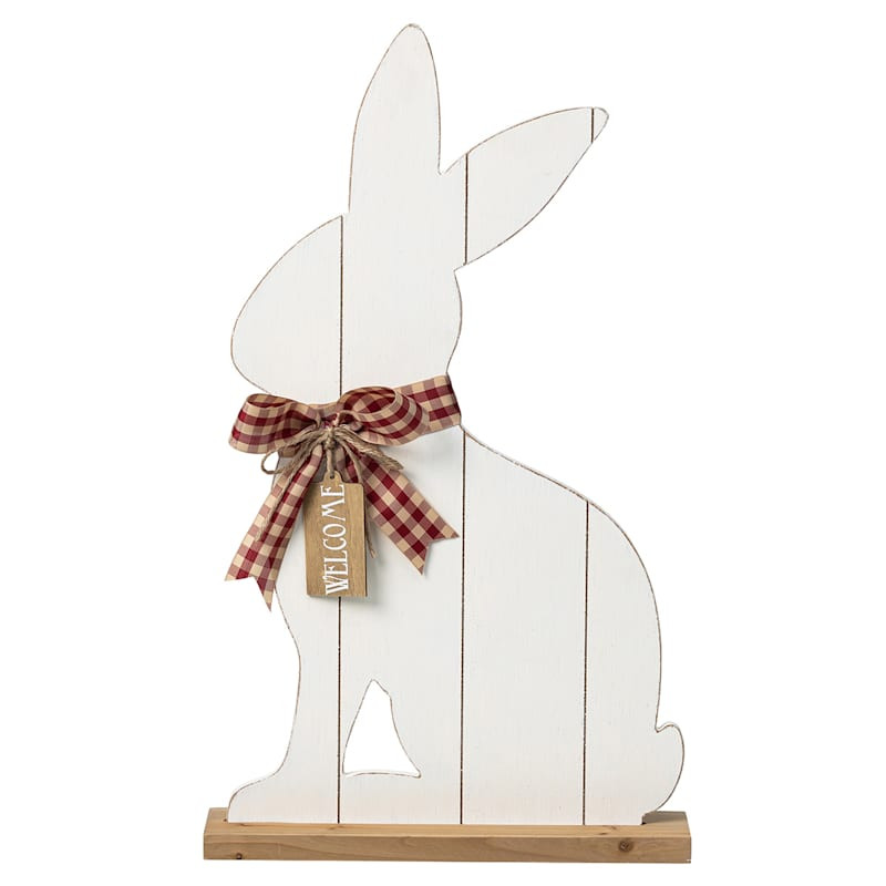Whitewashed Wooden Sitting Easter Bunny, 24" | At Home