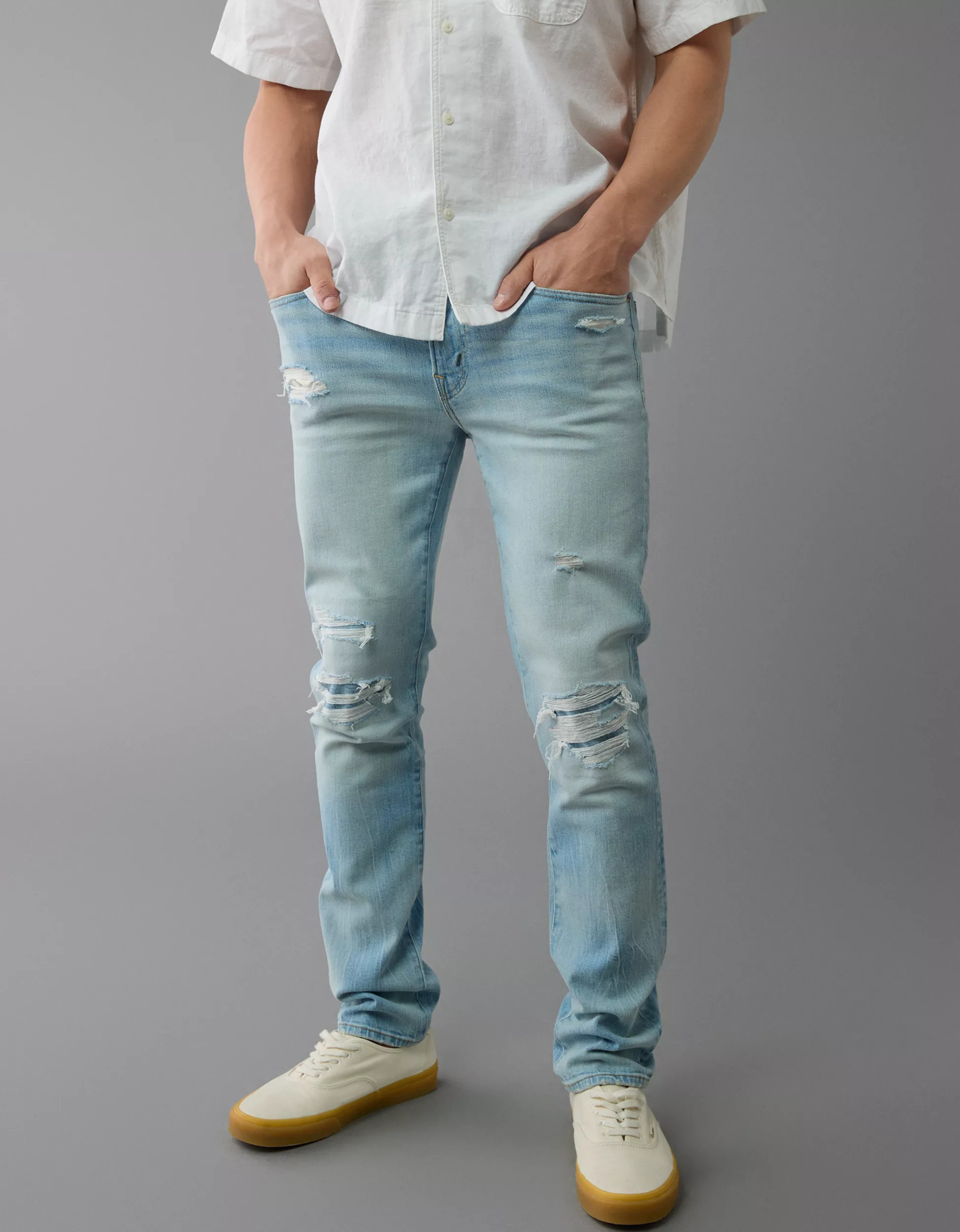AE AirFlex+ Slim Patched Jean | American Eagle Outfitters (US & CA)