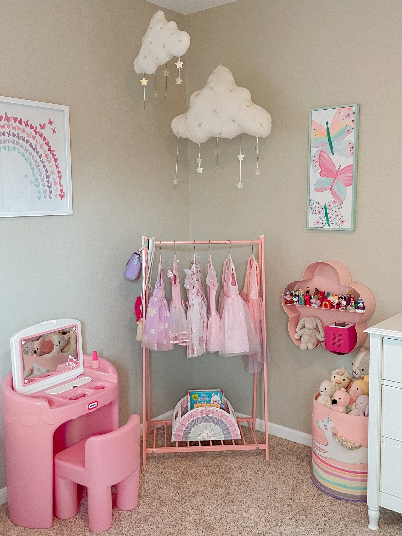 Play corner for a little girl with clothes rack. Vanity is vintage Little Tikes  

#LTKkids #LTKunder50 #LTKhome