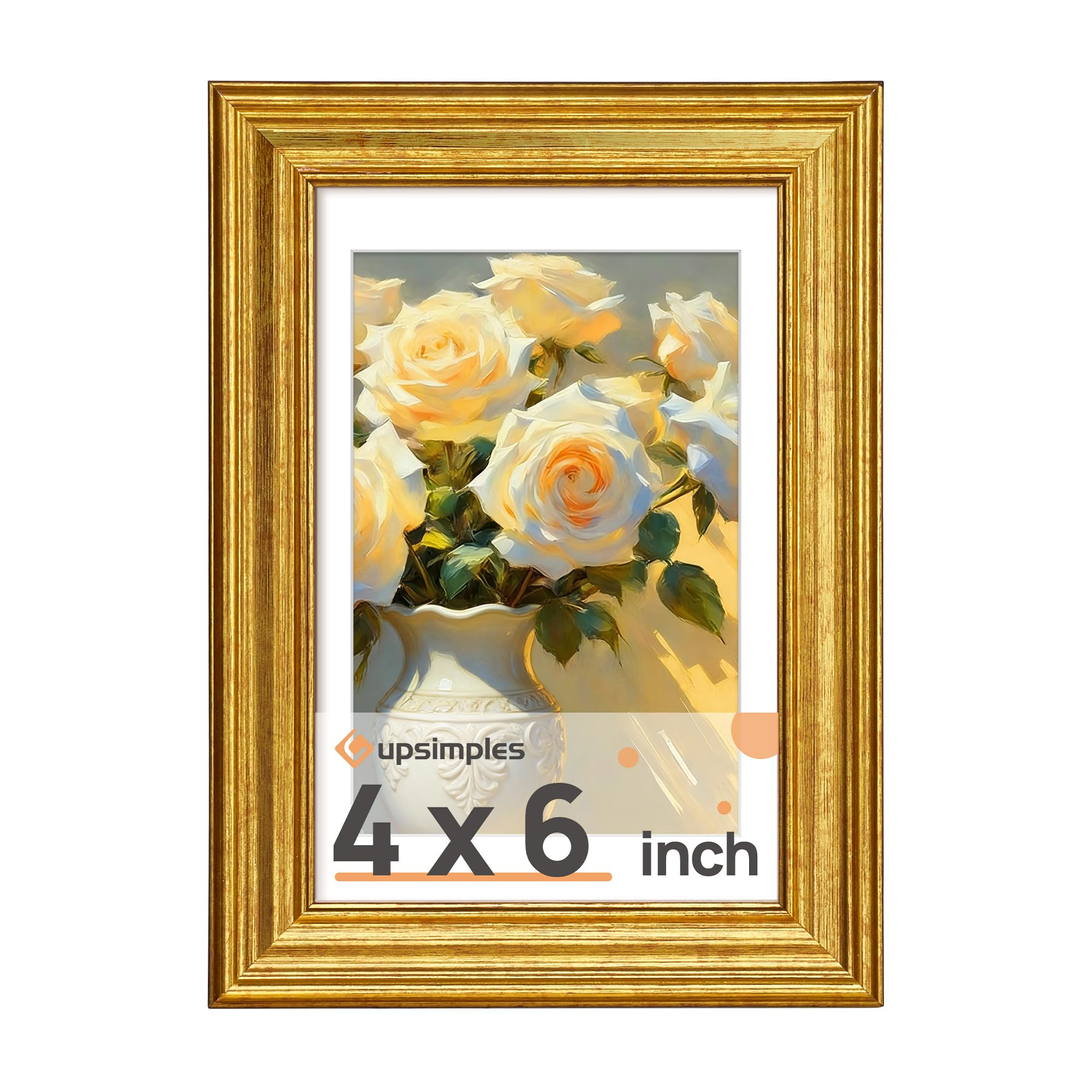 upsimples Vintage 4x6 Picture Frame, Antique Gold Frames Display 3.5x5 with Mat or 4 x 6 Without ... | Amazon (US)