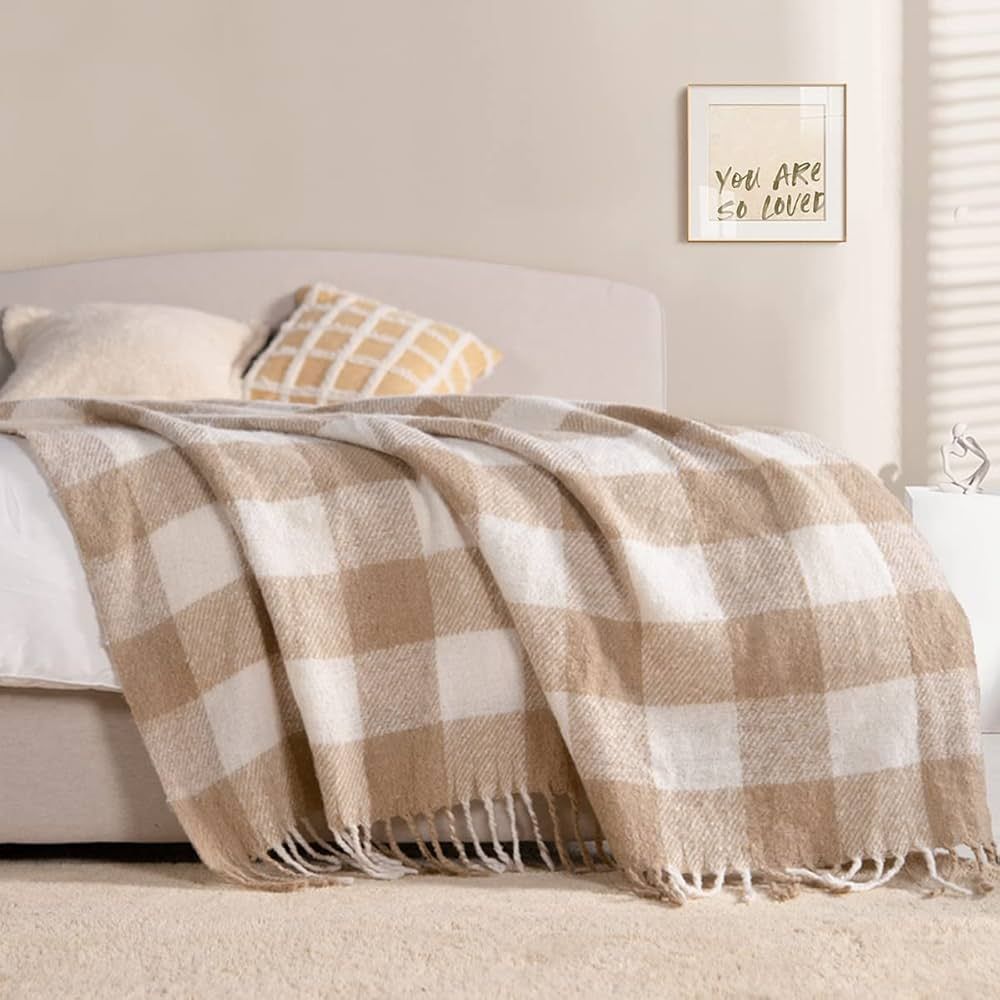 Buffalo Plaid Throw Blanket with Tassel Check Farmhouse Boho Decorative Lightweight Soft Cozy Thr... | Amazon (US)